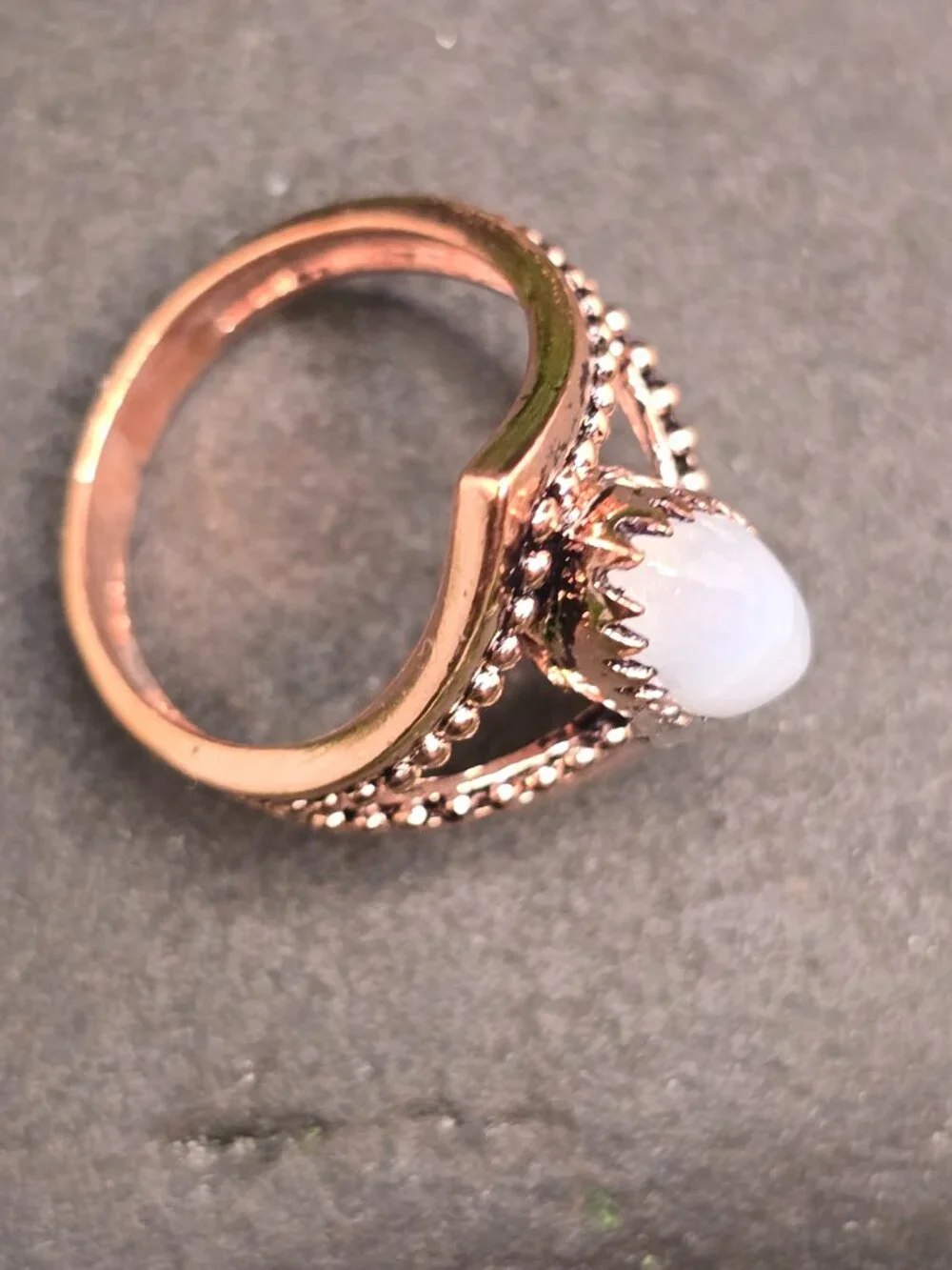 Moonstone Copper Marquise Ring Size 7 Blue Flash Gemstone Jewelry